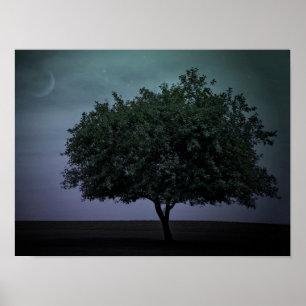 Ett träd med måne och stjärnor poster