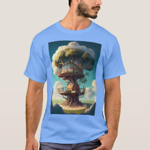 ett trehjuligt hus i molnen på en solig dag t shirt