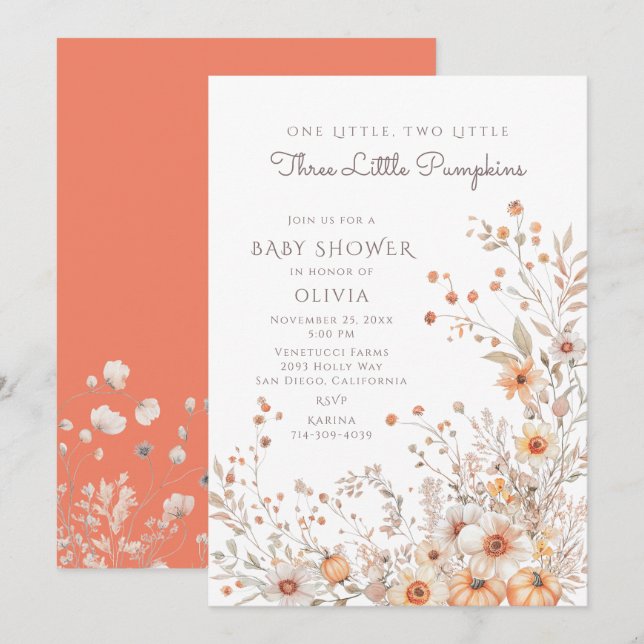 Ett, två, tre små babyskor inbjudningar (Fram/baksida)