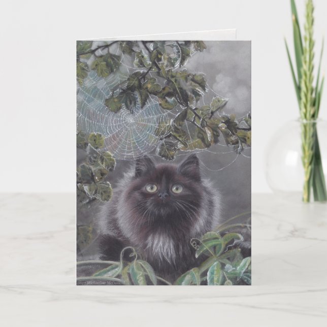 Ett tyst hälsningskort för Ställe - Katt och Spind Tack Kort (Framsida)