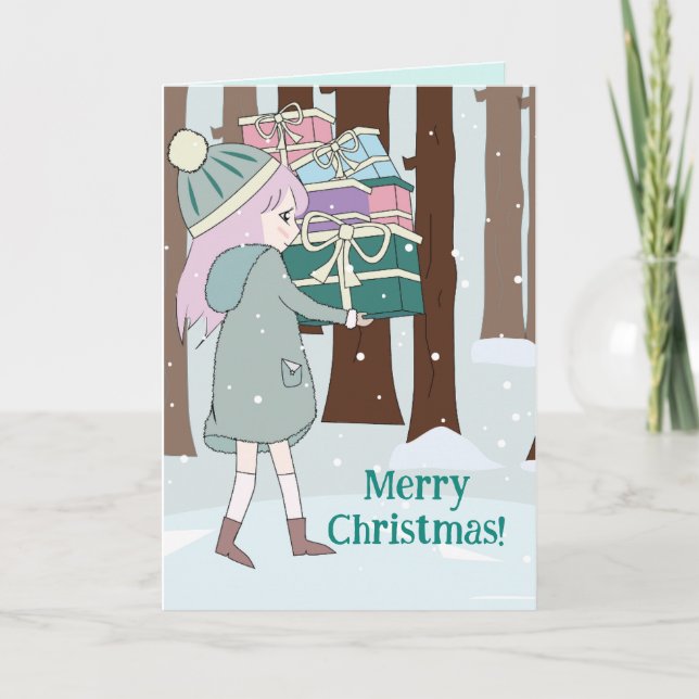 ETT UNGGT GIRL CHRISTMAS-KORT TACK KORT (Framsida)