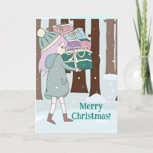 ETT UNGGT GIRL CHRISTMAS-KORT TACK KORT