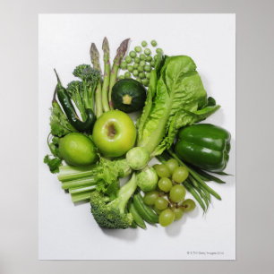 Ett urval av frukt och grönsaker av grönt. poster
