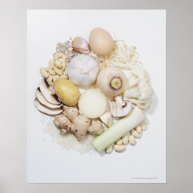 Ett urval av vita frukter och grönsaker. poster (Framsidan)