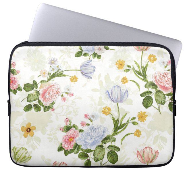 Ett vackert blommönster laptop fodral (Framsidan)