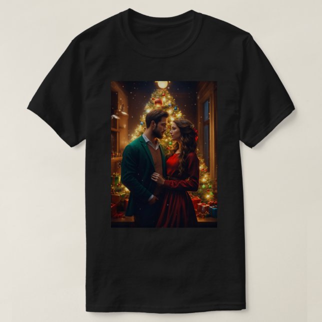 Ett vackert europeiskt par på julen Kväll. T Shirt (Design framsida)