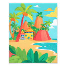 Ett vackert hus på en tropisk ö fototryck