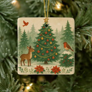 Ett vackert julgran i naturen julgransprydnad keramik