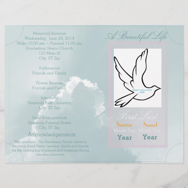 Ett vackert livstids begravningsprogram - ett enda (Framsida)