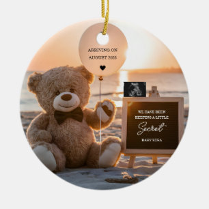 Ett vackert meddelande om digital gravid på strand julgransprydnad keramik