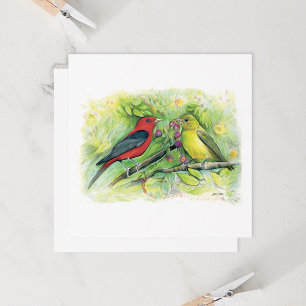 Ett vackert Scarlet Tanager-kort för par antecknin