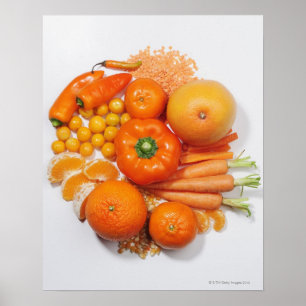 Ett val av orangefrukter & vegetables. poster