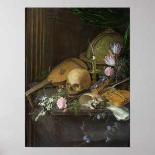 Ett Vanitas-liv med en Nautilus och en lute Poster