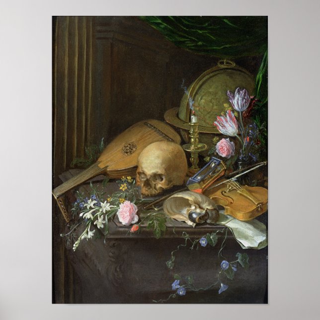 Ett Vanitas-liv med en Nautilus och en lute Poster (Framsidan)