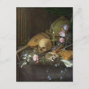 Ett Vanitas-liv med en Nautilus och en lute Vykort