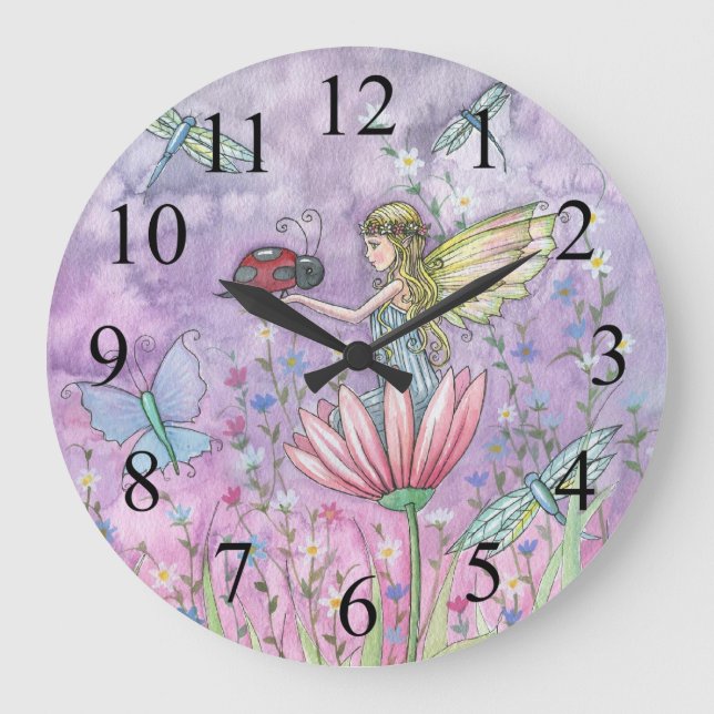 Ett vänligt påträffande av Fairy and Ladybug Clock Stor Klocka (Framsida)
