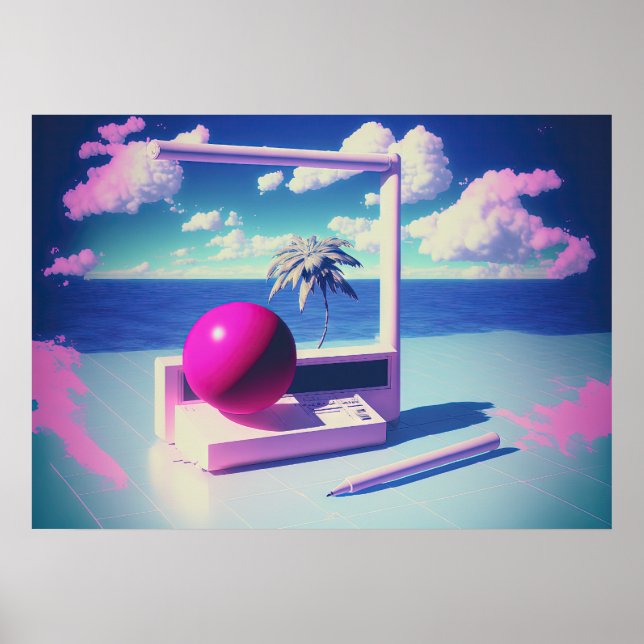 Ett Vaporwave Escape till syntetiska världar Poster (Framsidan)