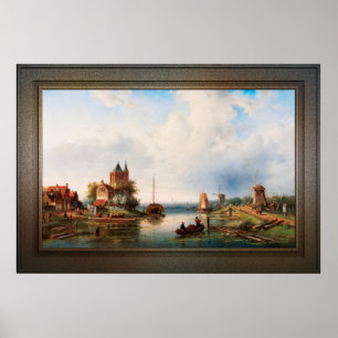 Ett Vast River liggande med vindkraftverk Poster