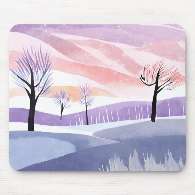 Ett vattenfärgslandskap, Träd och himlar Mousepad Musmatta (Framsidan)