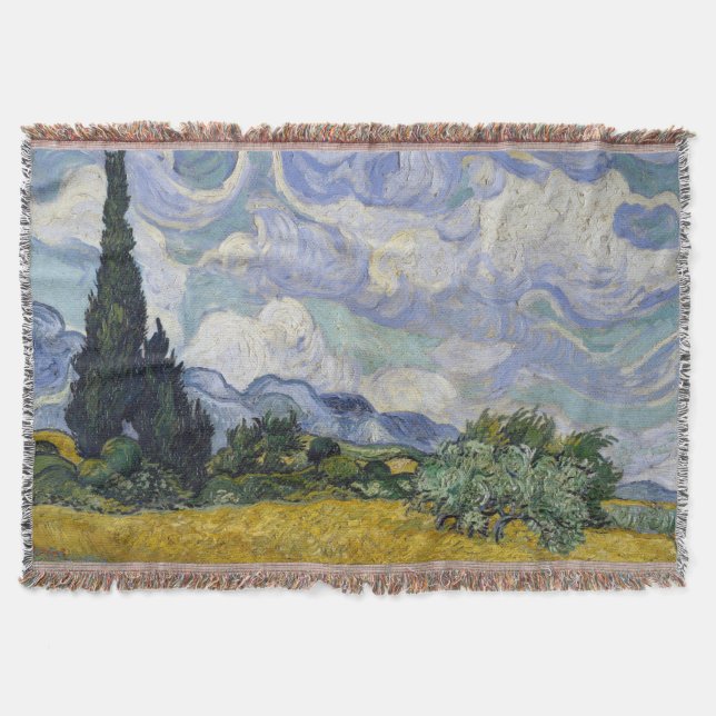 Ett vetefält med cypresser Van Gogh Filt (Framsidan)