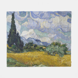 Ett vetefält med cypresser Van Gogh Fleecefilt