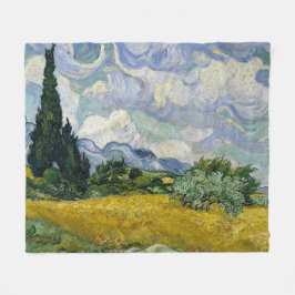 Ett vetefält med cypresser Van Gogh Fleecefilt