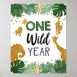 Ett Vild år Safari Animals Guld första födelsedag Poster