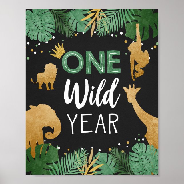 Ett Vild år Safari Animals Guld första födelsedag Poster (Framsidan)