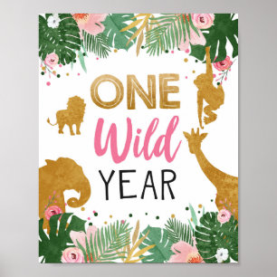 Ett Vilds årslag för Safari Animals Birthday-skylt Poster