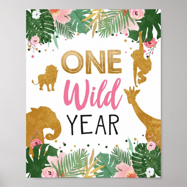 Ett Vilds årslag för Safari Animals Birthday-skylt Poster (Framsidan)