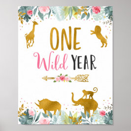 Ett Vilds Rosa Guld Safari Birthday Sign Poster