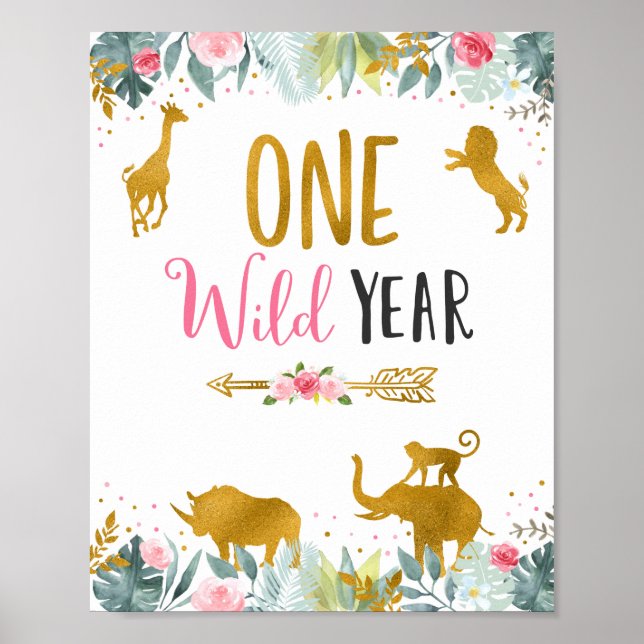 Ett Vilds Rosa Guld Safari Birthday Sign Poster (Framsidan)
