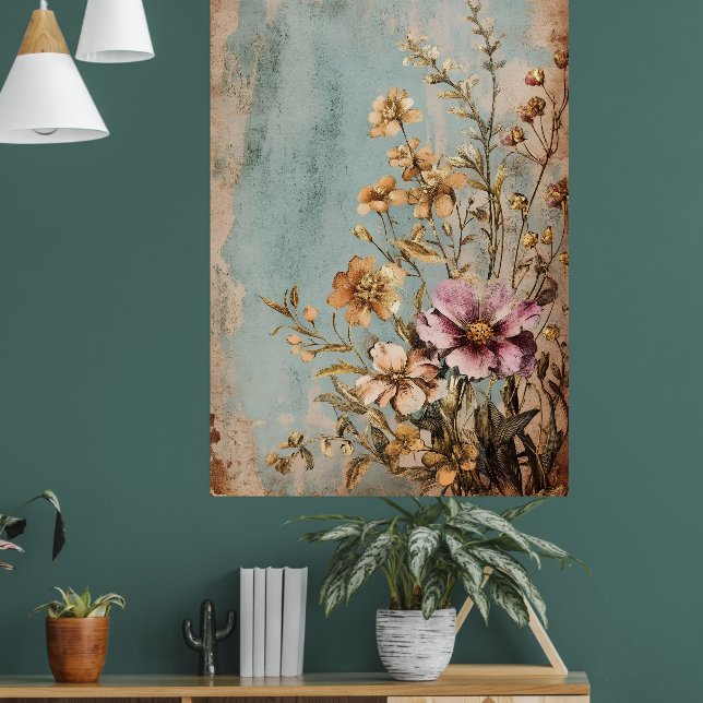 Ett vintage eller shabby chic blomsterarrangemang poster (Vardagsrum 1)