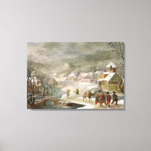Ett vinterlandskap med resande på Väg Canvastryck (Framsida)
