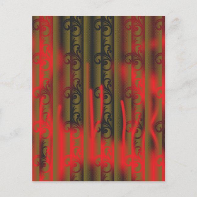 ett vitt och brunt strimlat tapet med mönster flygblad (Framsidan)