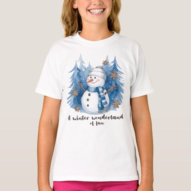 Ett Winter Wonderland av Roligt Kids Basic T-Shirt (Framsida)