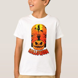 Ett Witch Flies Broom med Cat mot Full Moon T Shirt
