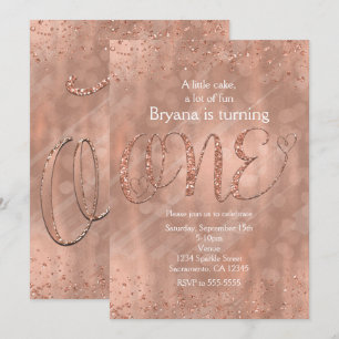 Ettårsfirande falskt roséguld glitter-inbjudan inbjudningar