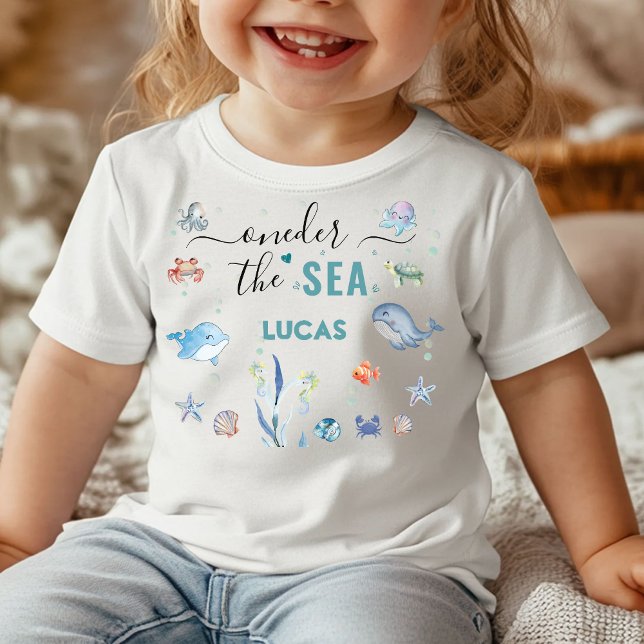 ettdera under havet 1-årsdag t shirt (oneder the sea whale sea life party underwater whale ocean animals 1st birthday summer narwhal beach)