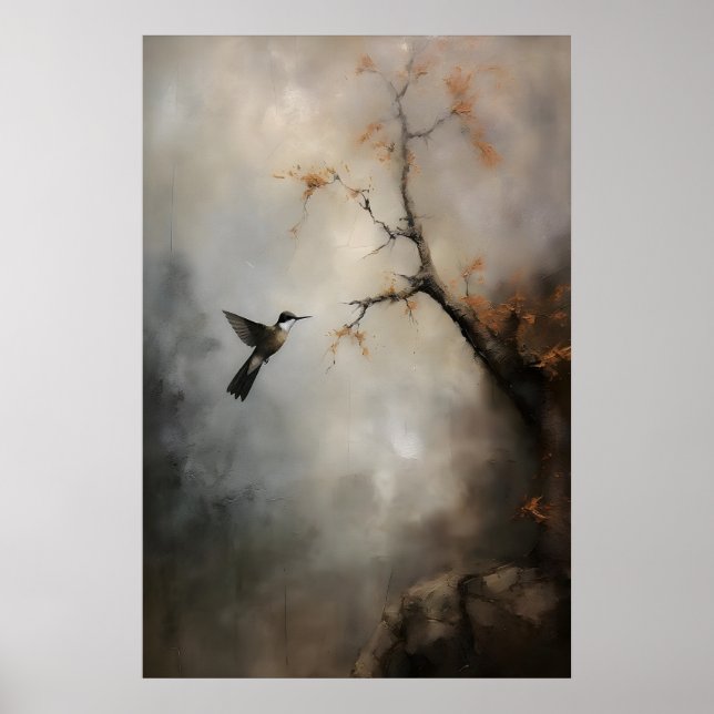 Etterlik kolibri-målning Vintage fågelvägg Poster (Framsidan)