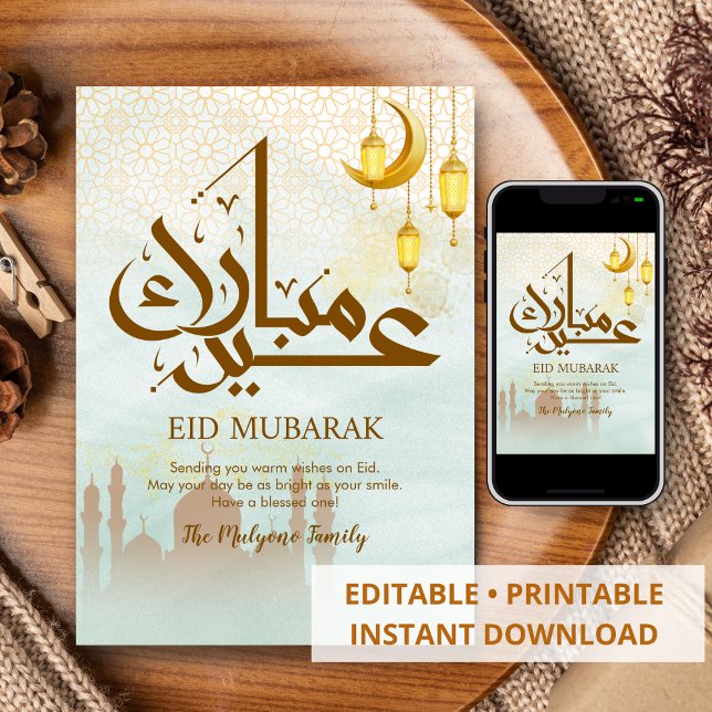 Etterliknande Blå Akvarell Moské Eid-kort Julkort (Skapare uppladdad)