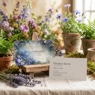 Etterliknande blå och lila blomsterkant förgylld r visitkort