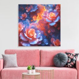Etterliknande Blommig Energi – Blå & Eldig Ros Kon Canvastryck