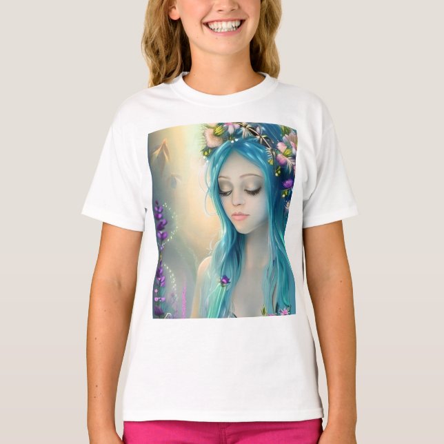 Etterliknande fantasikonst | Vacker blå älva  T Shirt (Framsida)