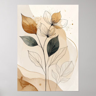 Etterliknande jordtoner: Modern botanisk linjekons Poster