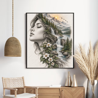 Etterliknande Kvinna Berg Skog Poster