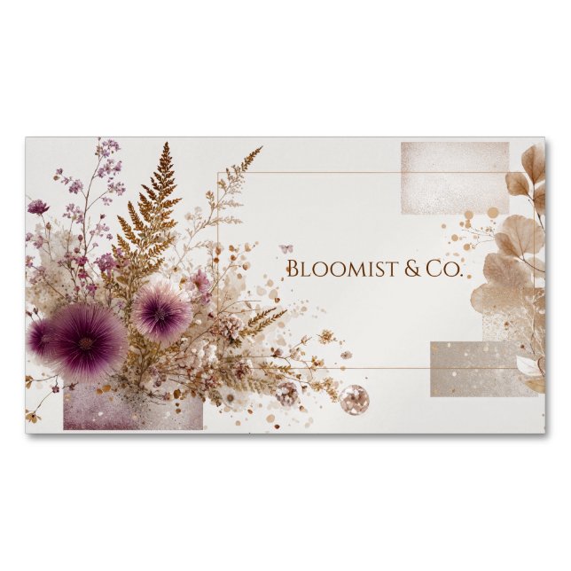 Etterliknande Plum Thistle Guld Botanisk Magnetiska Visitkort (Framsida)