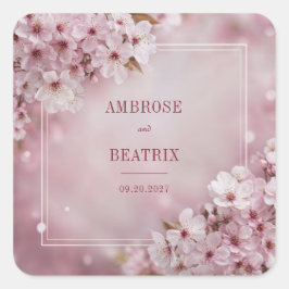 Etterliknande Rosa Körsbärsblomning Bokeh Bröllop Fyrkantigt Klistermärke
