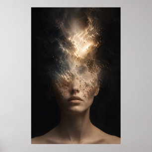 Etterliknande upplösande ansiktsporträtt Surreal Poster