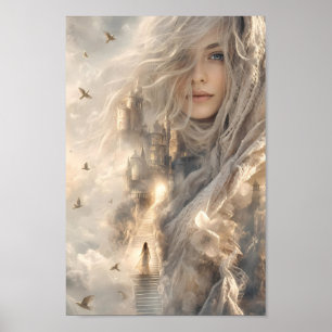 Etterlikt fantasiaffisch med ljus slott poster